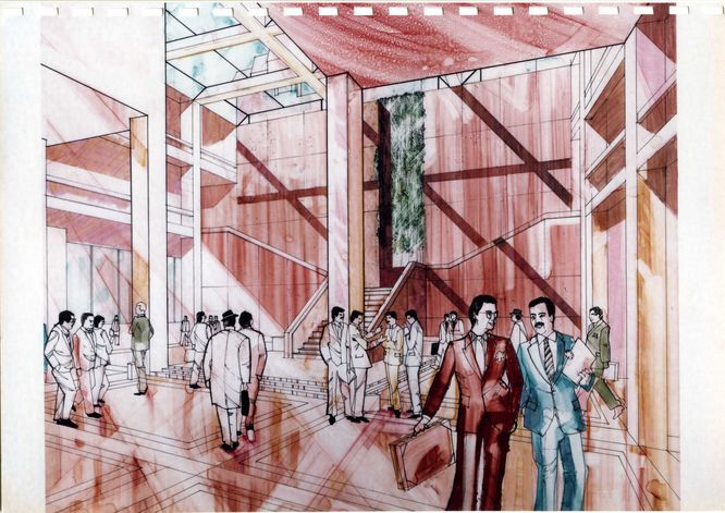 Croquis du hall d'honneur de l'Hôtel de Région (1983).