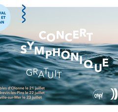 affiche concerts symphonique, sur une vague avec soleil couchant